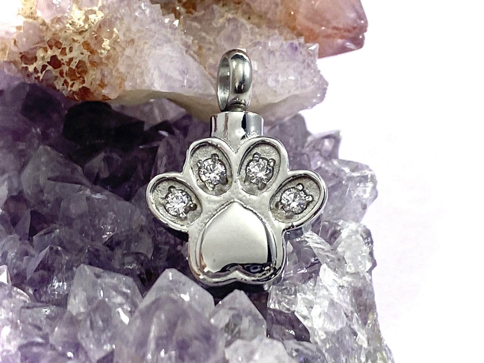 Pet Cremation Pendant Urn Keychain 1″ Key Ring for Ashes Dog Cat Paw Print Paws