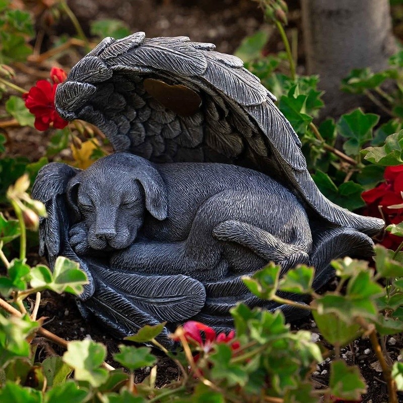 Pet Memorial Urn Angel Dog Statue Waterproof Ashes Garden Decor 100% Poly-Resin