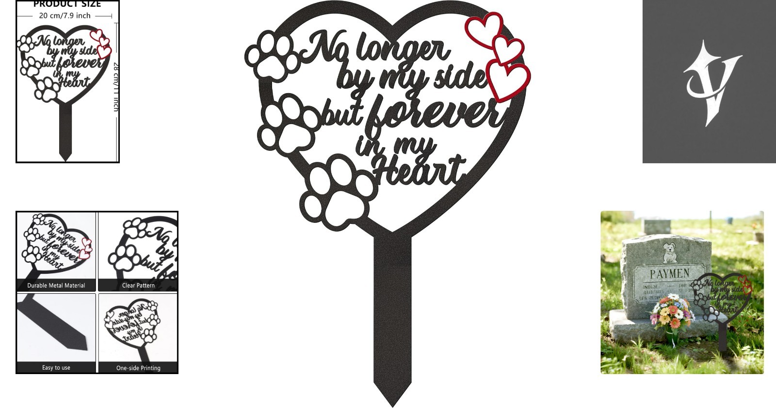 Elegant Pet Memorial Grave Marker – Heart Paw Design for Remembering Pets