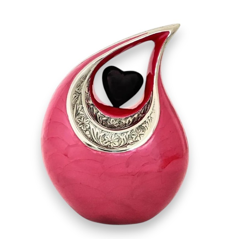 Pink & Silver Engraved Teardrop Metal Teardrop Cremation Urn Ashes for Love Ones