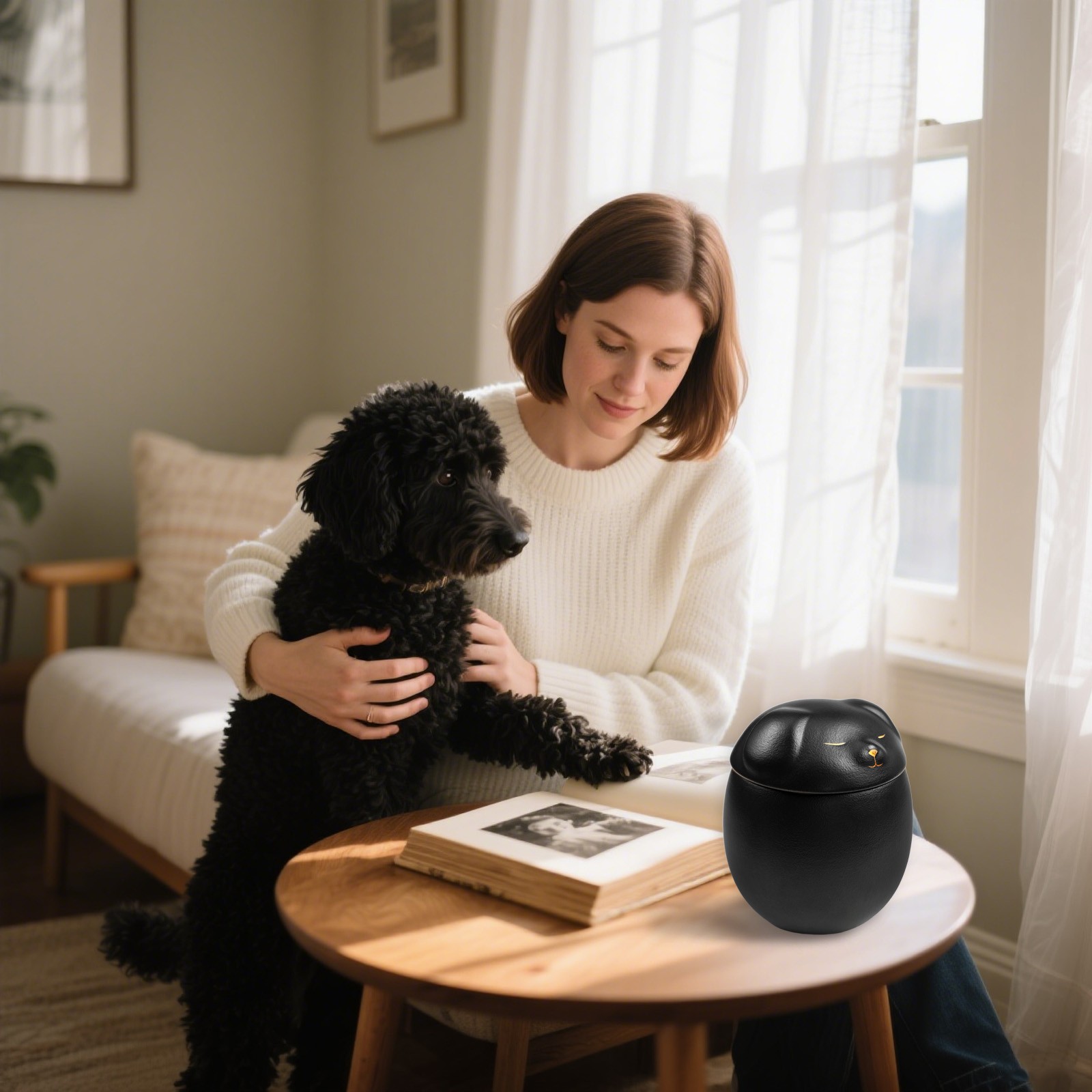 Smiley Dog Shaped Black Pet Urn 4.9*4.3in Memorial Urn For Small Dog & Cat Ashes