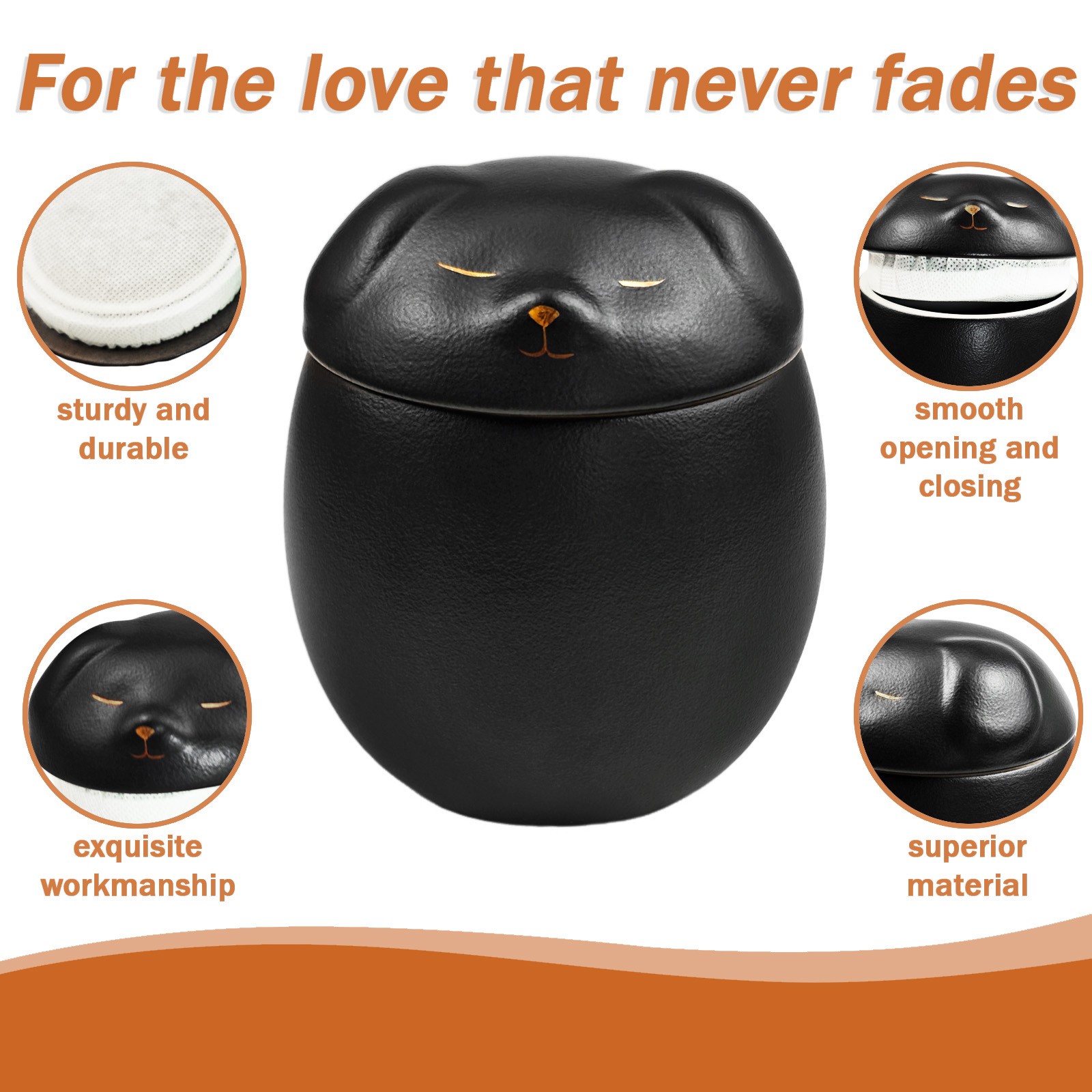 Smiley Dog Shaped Black Pet Urn 4.9*4.3in Memorial Urn For Small Dog & Cat Ashes