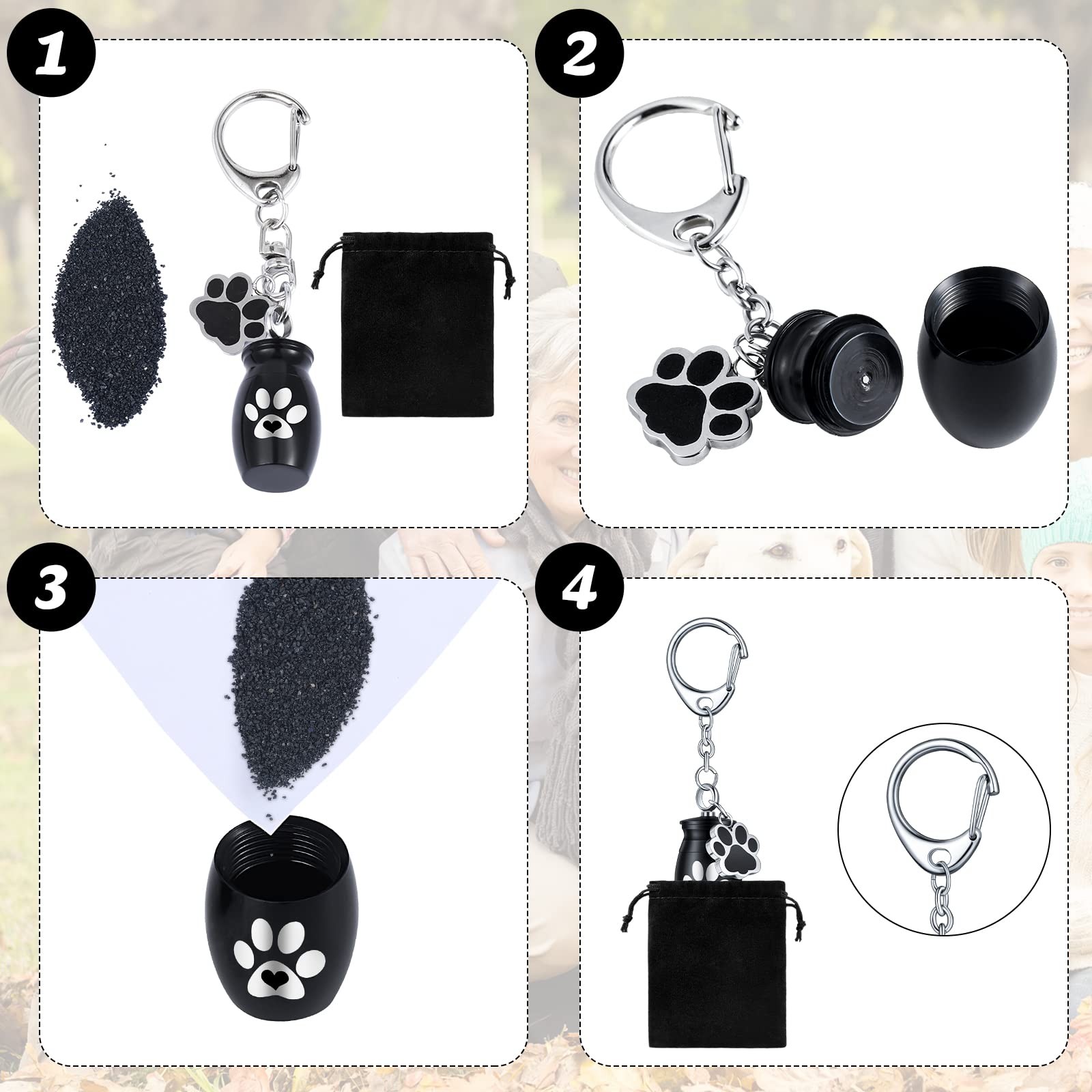 Tudomro 2 Pcs Pet Dog Urns Keychain for Ashes with 2 Storage Bags Cute Style