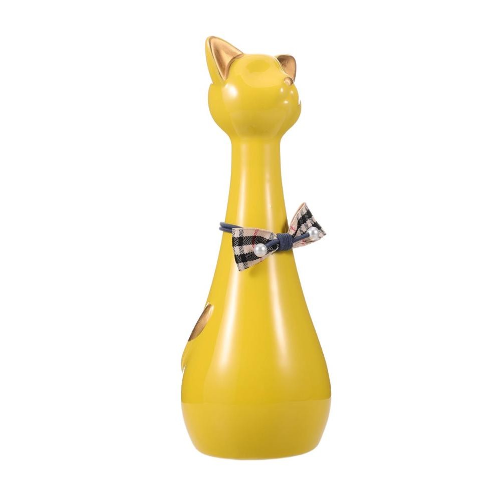 Cat Figurine Ceramic Pet Urn Small Ashes Container Yellow Decorative Memorial