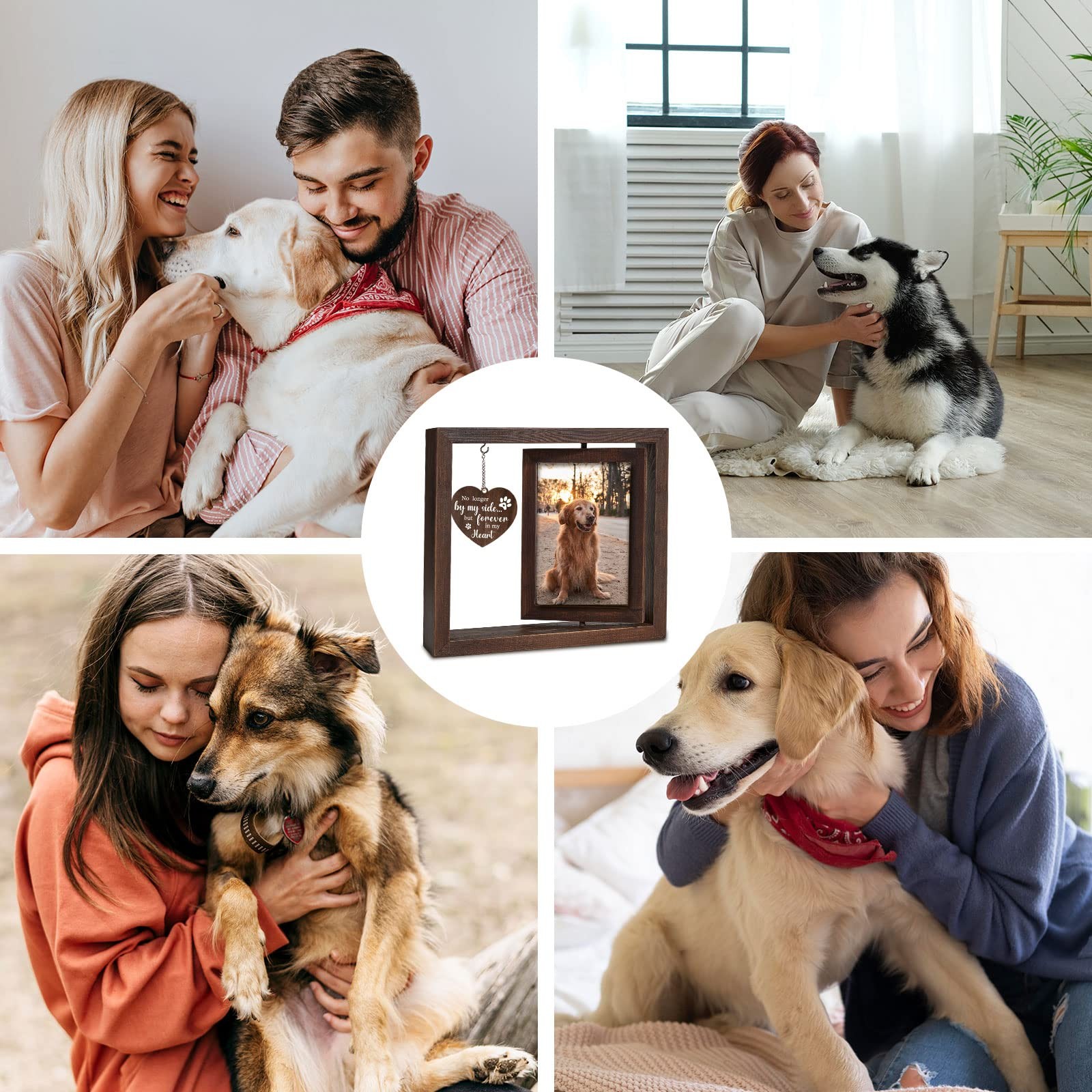 Dog Memorial Gifts for Loss of Dog – Rotating Wooden Picture Frame for 4×6 Ph…