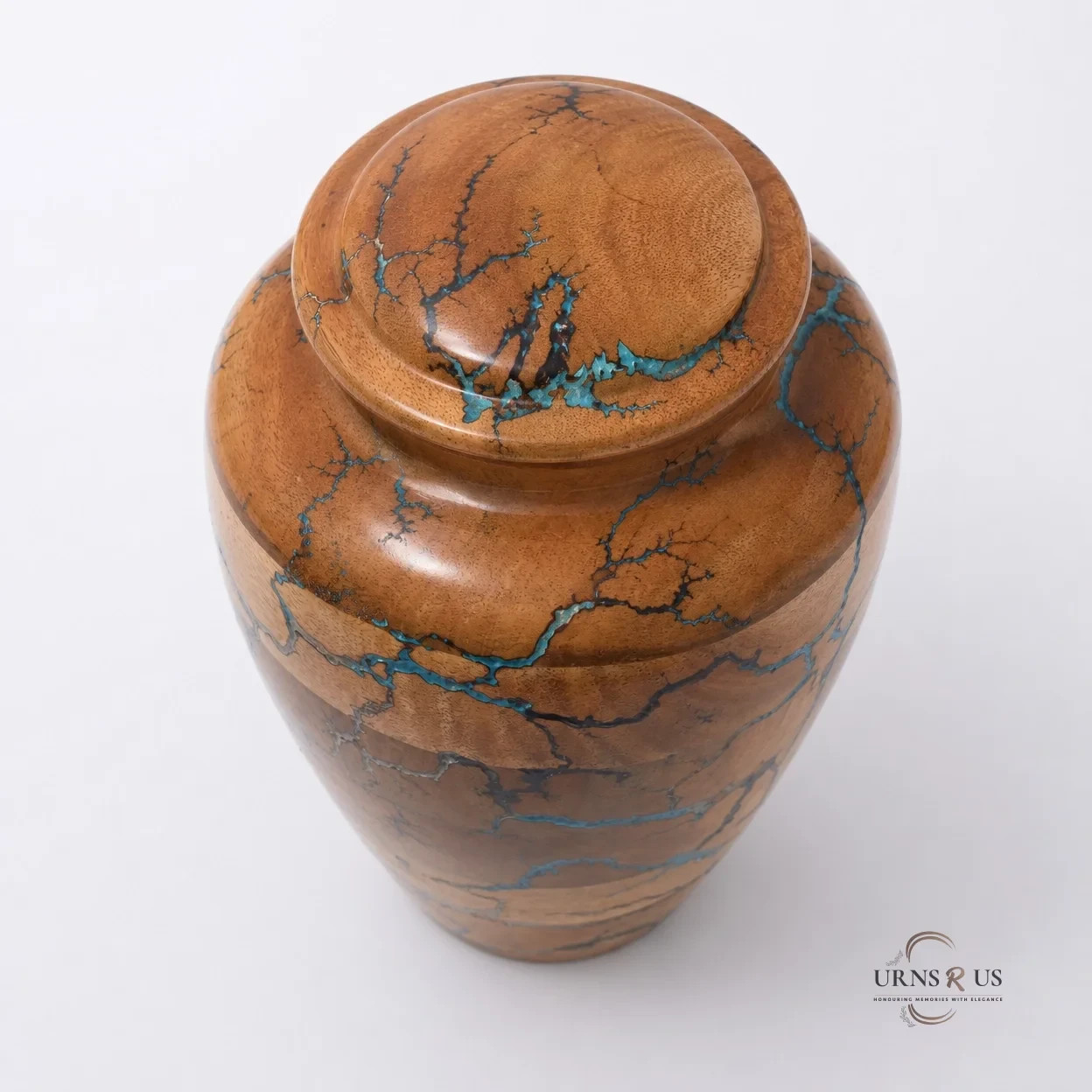 Azure Lightning Wooden Adult Cremation Urn – Handcrafted Fractal Design Urn
