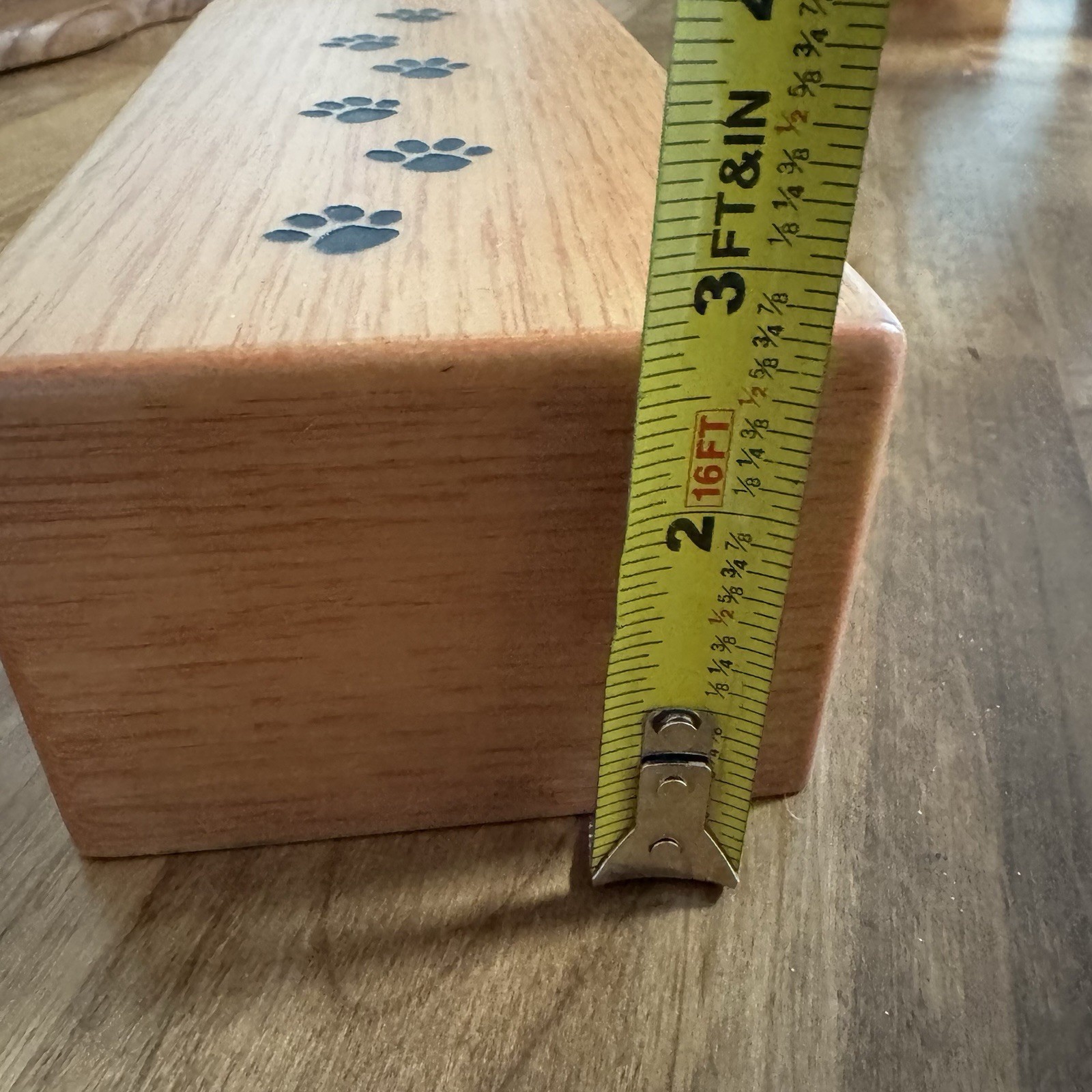 Pet Cremation Urn Inlay Paw Print Wood Box Cat Dog Ashes Memorial Chest 8”