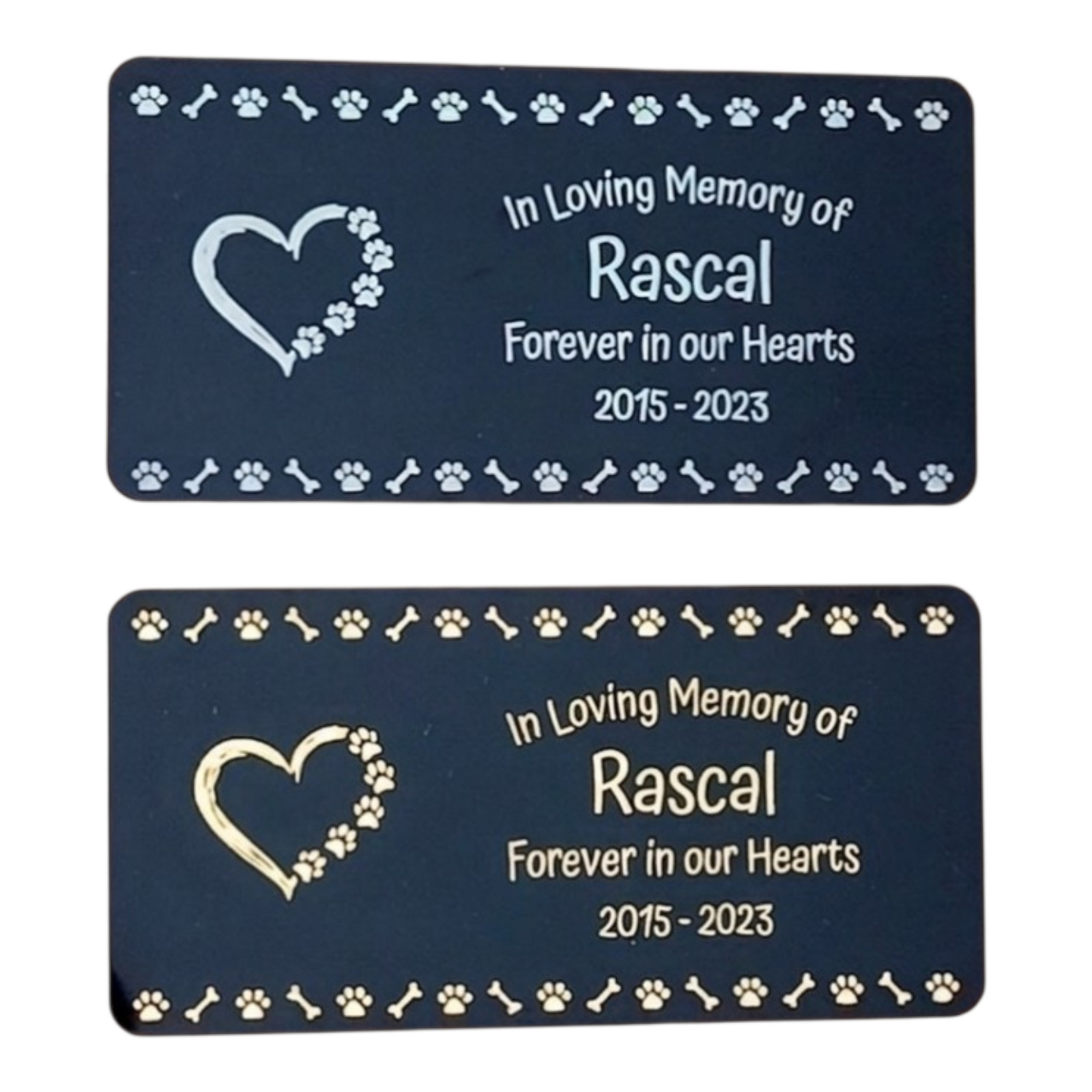 Pet Memorial Paw Print/Bone Plaque, 2″x4″ Aluminum, Dog Tribute, Rainbow Bridge