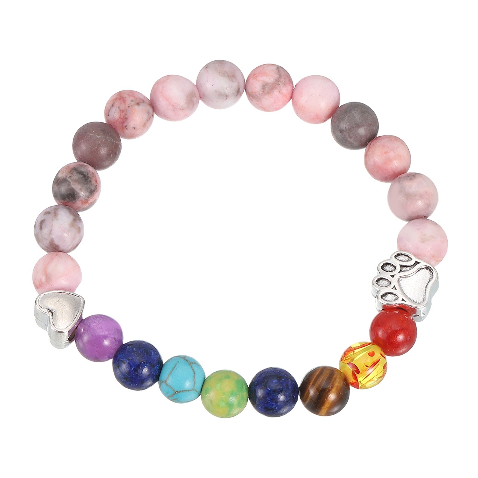 Stone Paw Bracelet,Heart Rainbow Paw Print Dog Mom Memorial Bracelet,Pink Gray