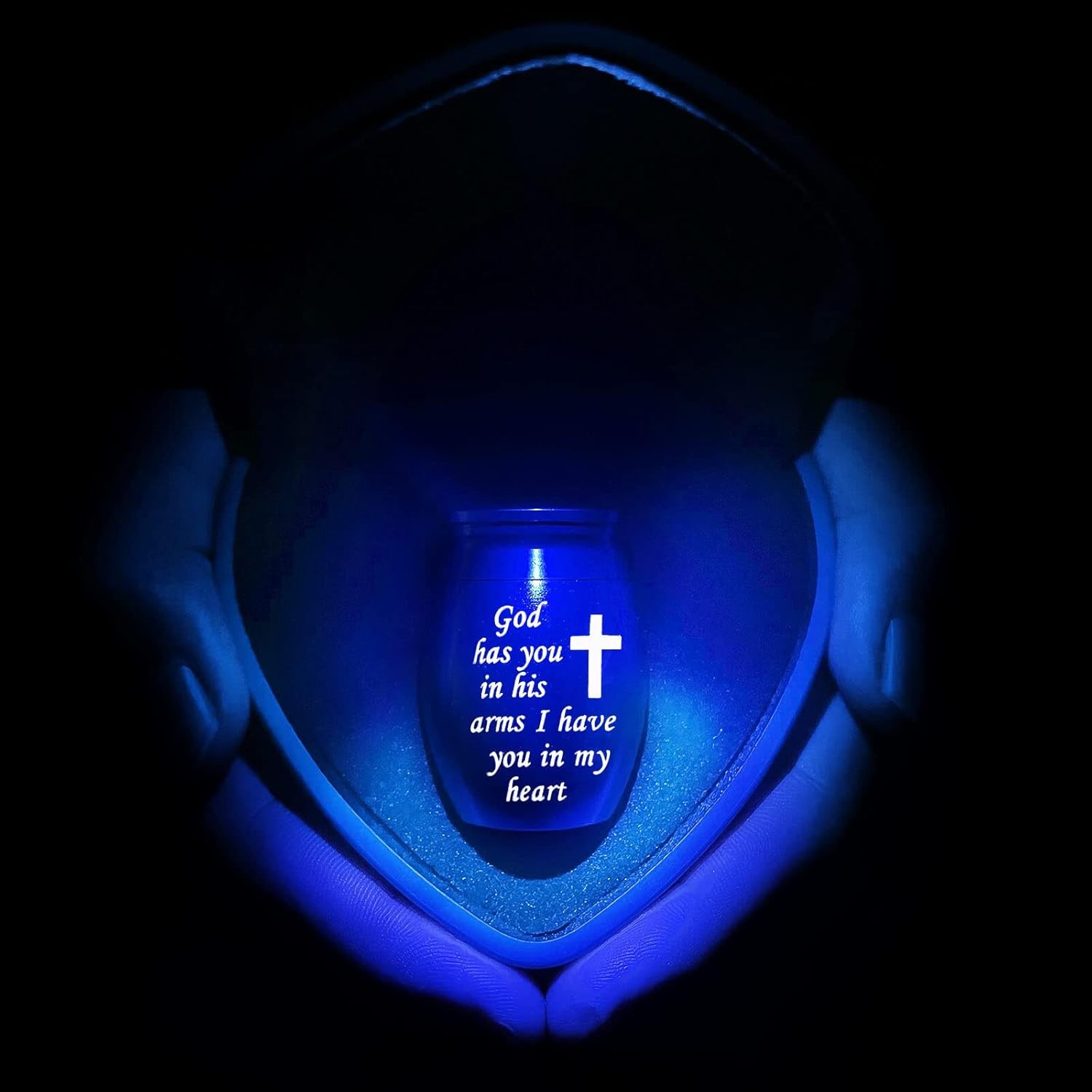 Heart-Shaped Velvet Cremation Keepsake Set with Blue Light