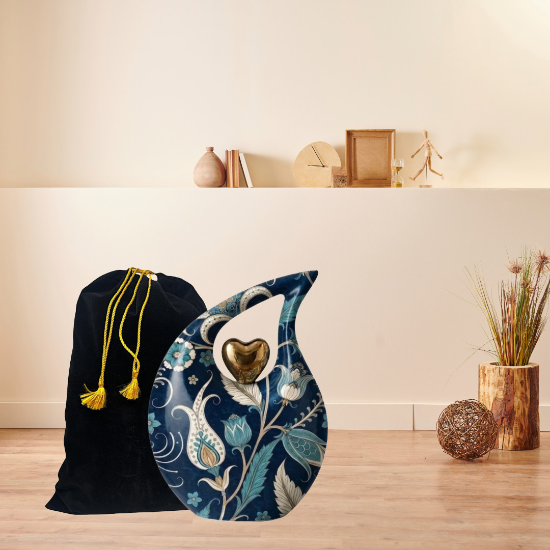 Artistic Blue Teardrop Cremation Memorial Urn for Your Love Ones Ashes w/Bag