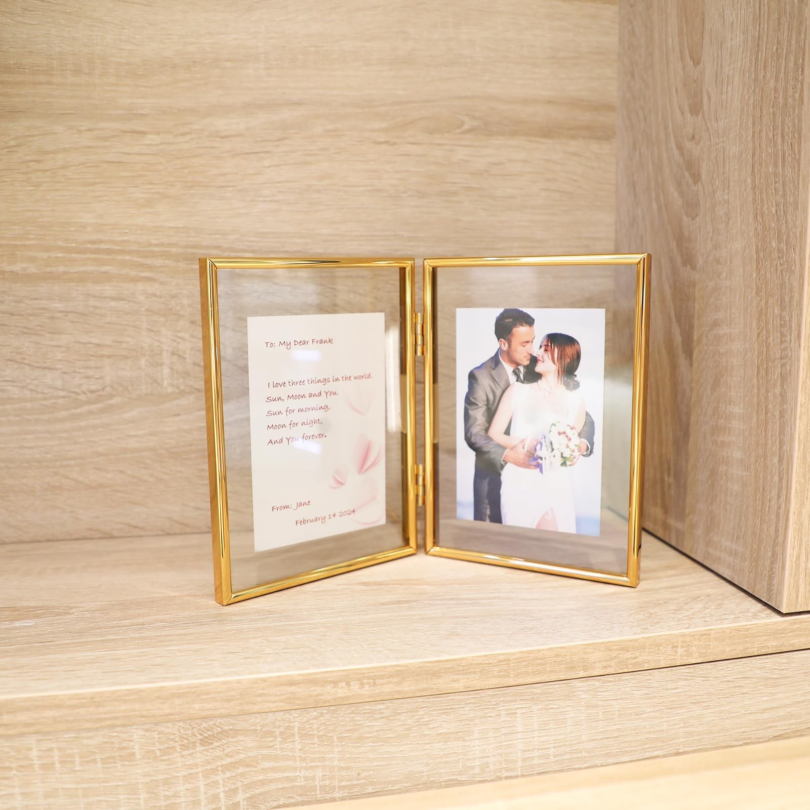 Folding Double Frame, Gold Floating Picture Frame with Hinge, For 5″×7″ 4″&