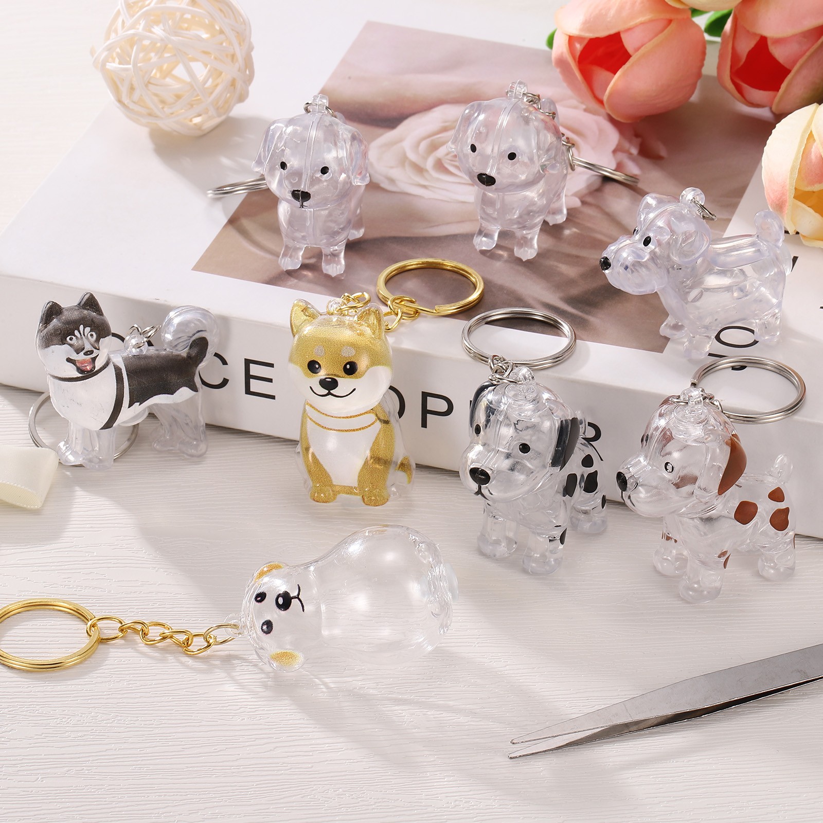 2Pcs Dog Hair Collector Keychain with Tweezers Style 1
