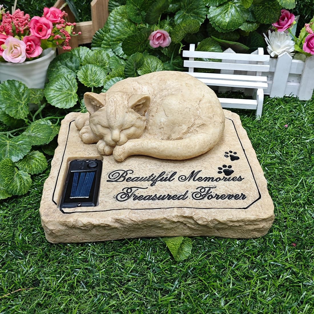 Solar Light Cat Memorial Stone, Cat Grave Markers, Cat Headstone, Cat Memorial P