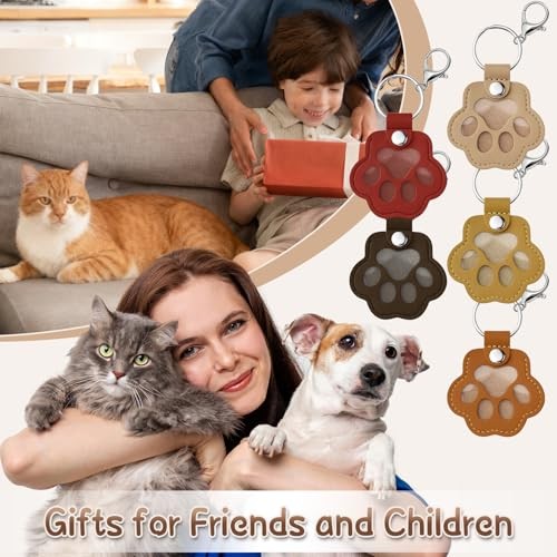 5PCS Pet Fur Storage Keychain, Dog Cat Hair Keepsake Key Ring, Paw Shaped