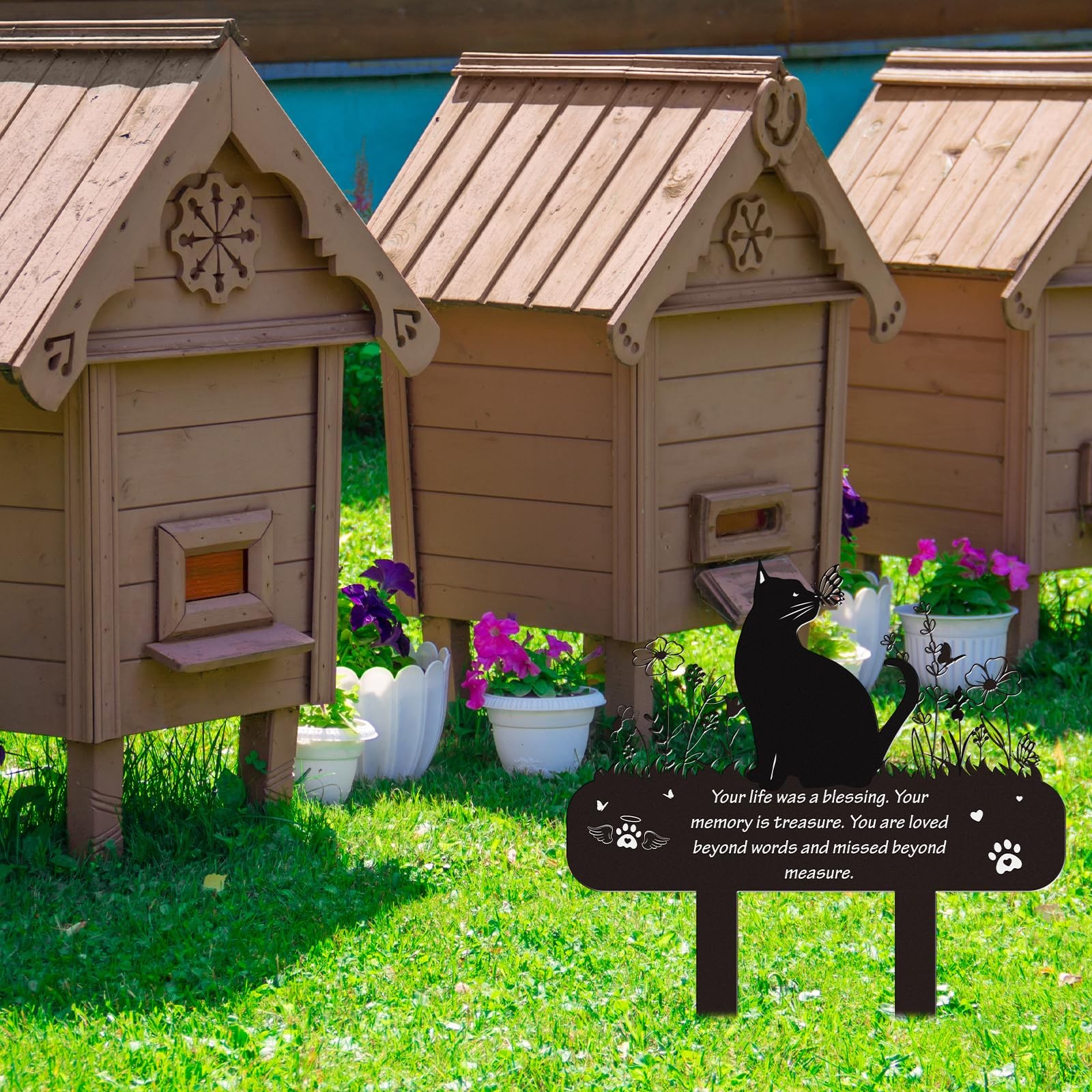 Pet Cat Memorial Grave Markers – Flowers Butterfly Cat Metal Garden Stakes Gr…