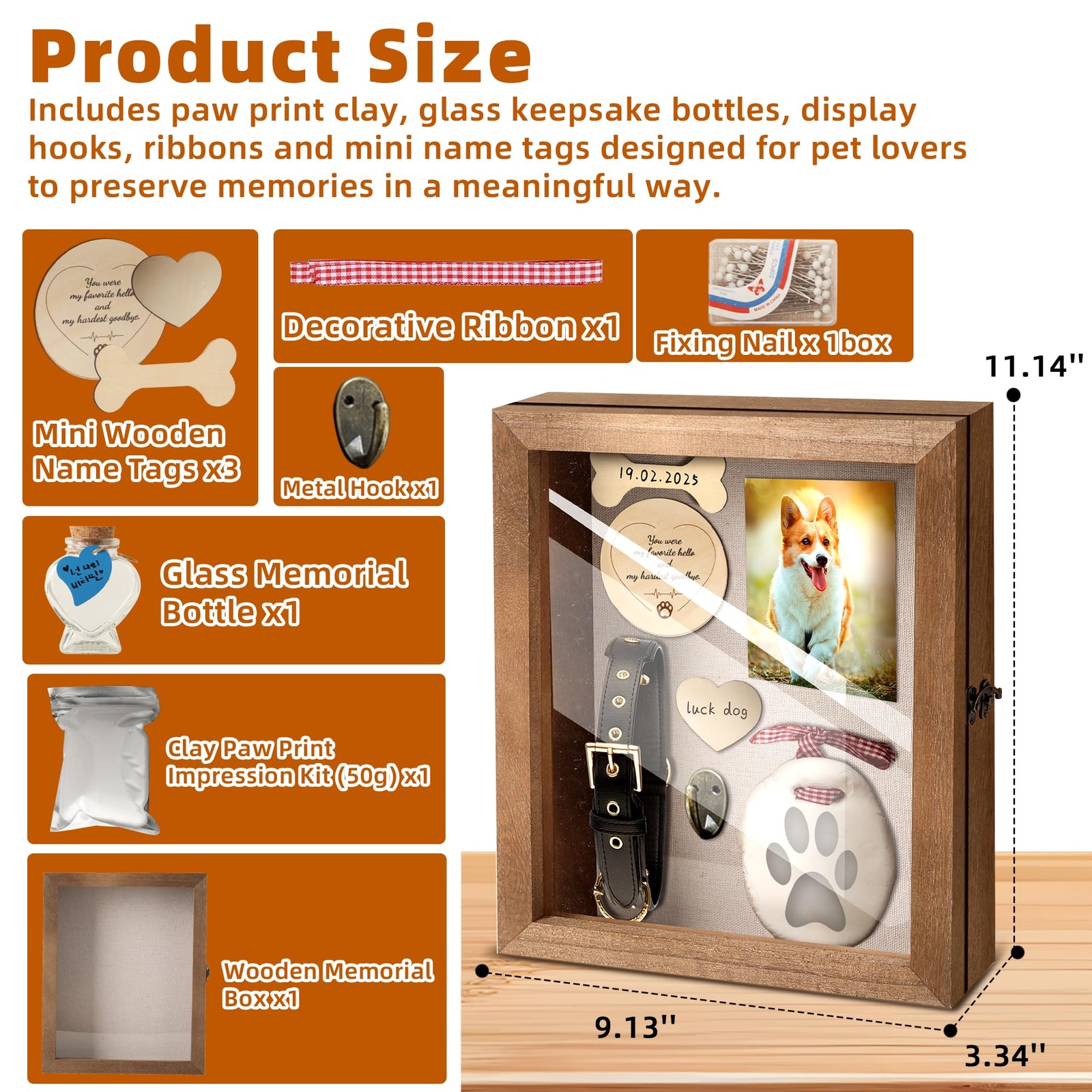 Calpalmy Pet – 11 X 9 Wooden Keepsake Shadow Kit Paw Print Clay