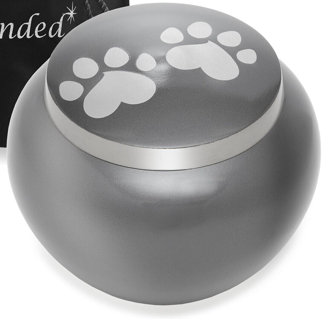1) Pet Memorial Cremation Urn Paw Print – Gray/Silver – Dog Cat Ashes – Reminded