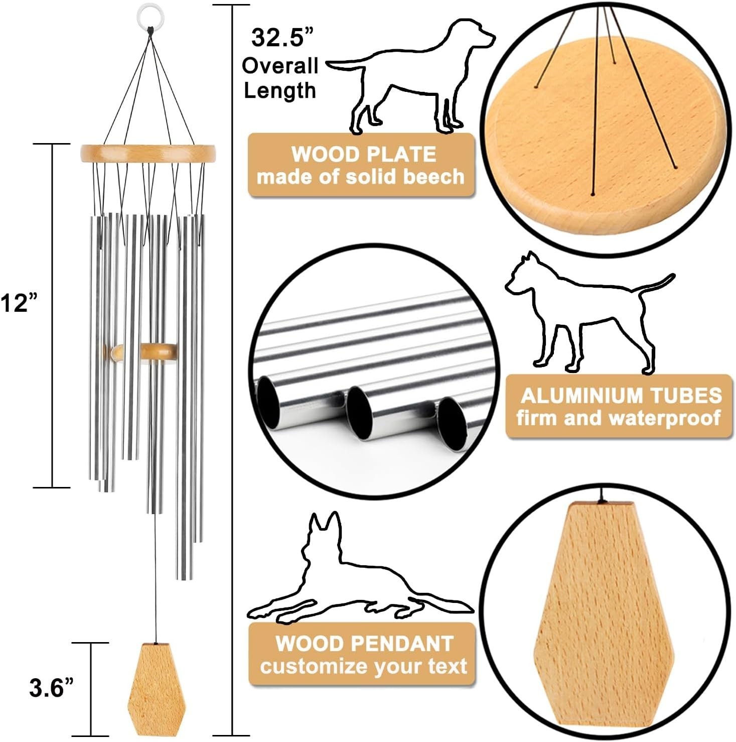 Dog Memorial Gifts Wind Chime, Cat Memorial Gift for Loss of Pet, Loss of Dog…