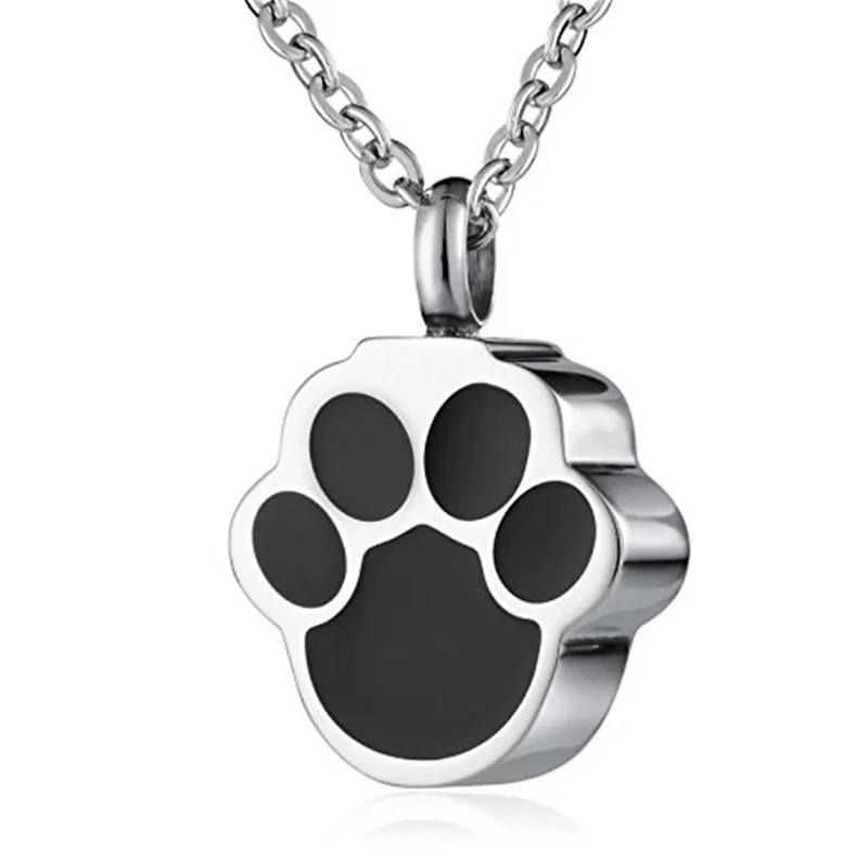 Pet Paw Print Cremation Jewelry Ashes Urn Necklace Dog Cat Memorial Pendant