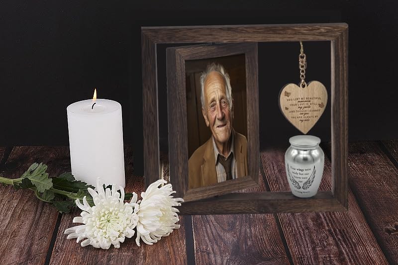 Memorial Picture Frame Fits 4”x6” Silver Medium Urn + Wooden Photo Frame