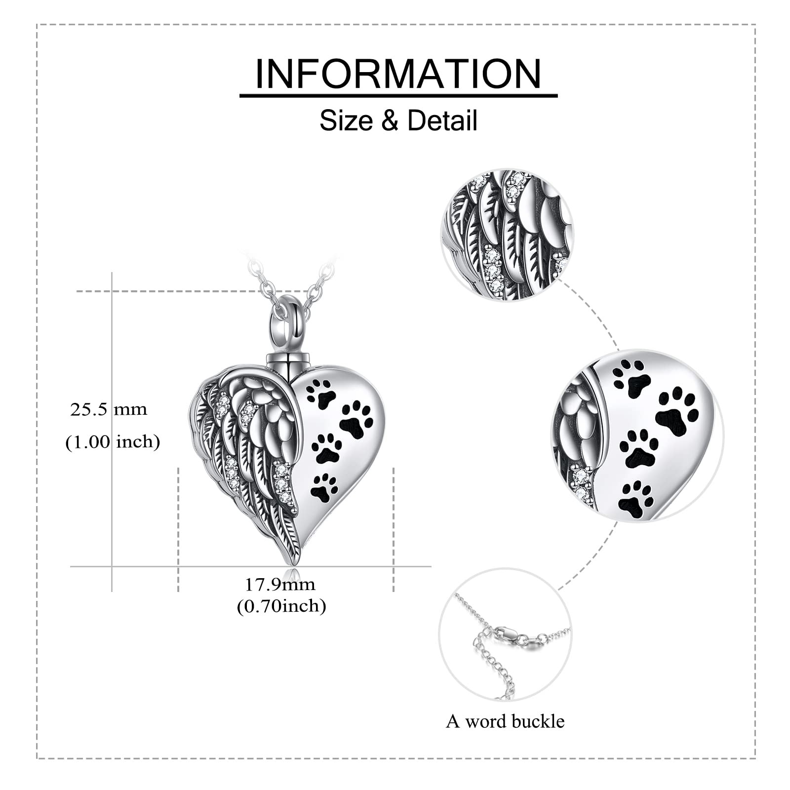 Yfn Sterling Silver Cat Dog Guardian Angel Wings Urn Necklaces For Ashes Pet