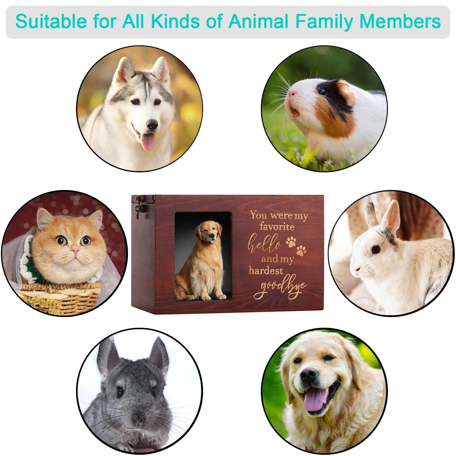 Pet Memorial Urns for Dog or Cat Ashes, Large Wooden Large, Nature Color
