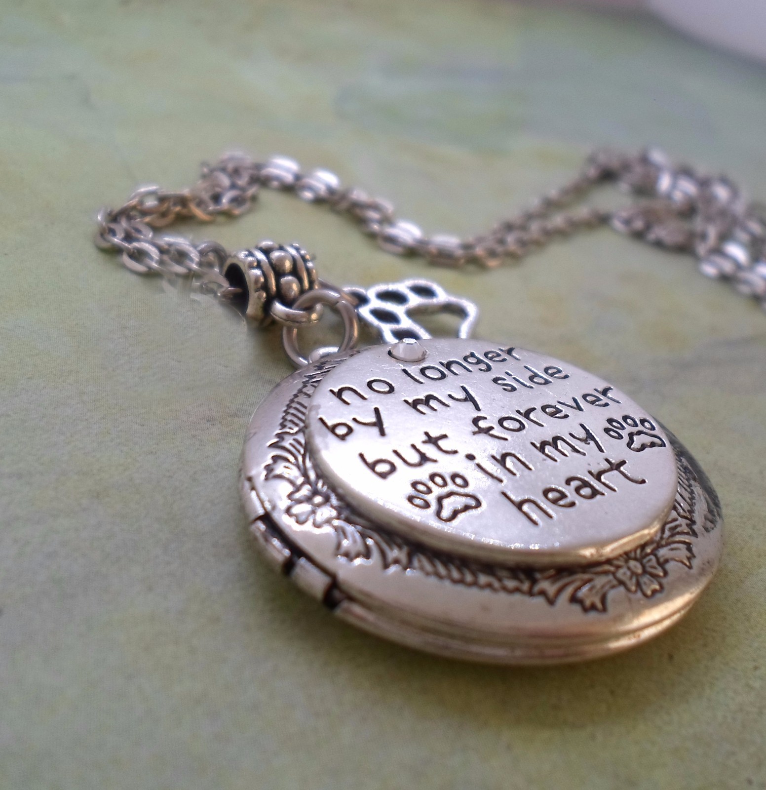 Pet Memorial Locket w-your Photo-No longer by my side but forever in my heart