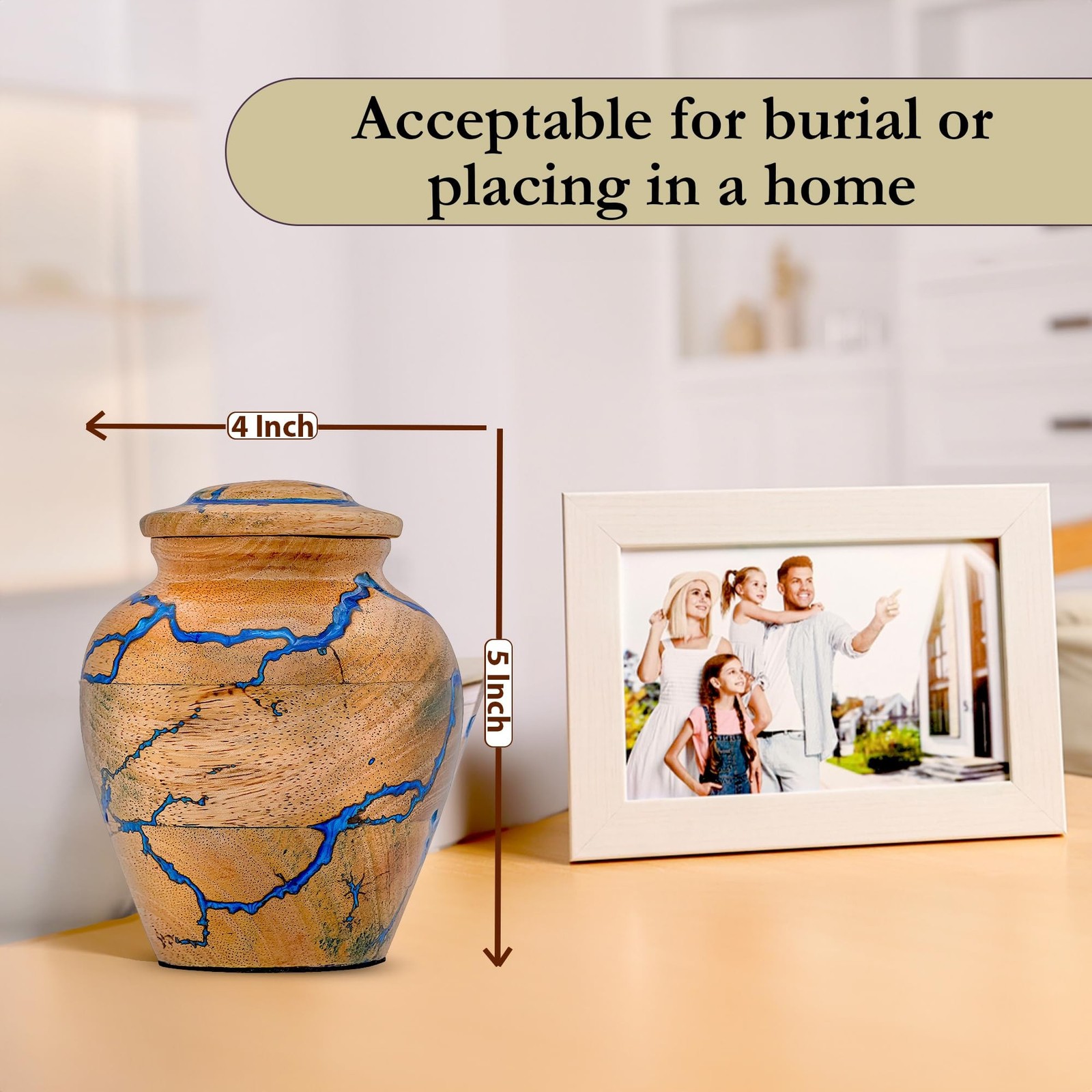 Unique Wooden Urn for Human Ashes Adult Male & Female, Blue Epoxy Resin Handm…