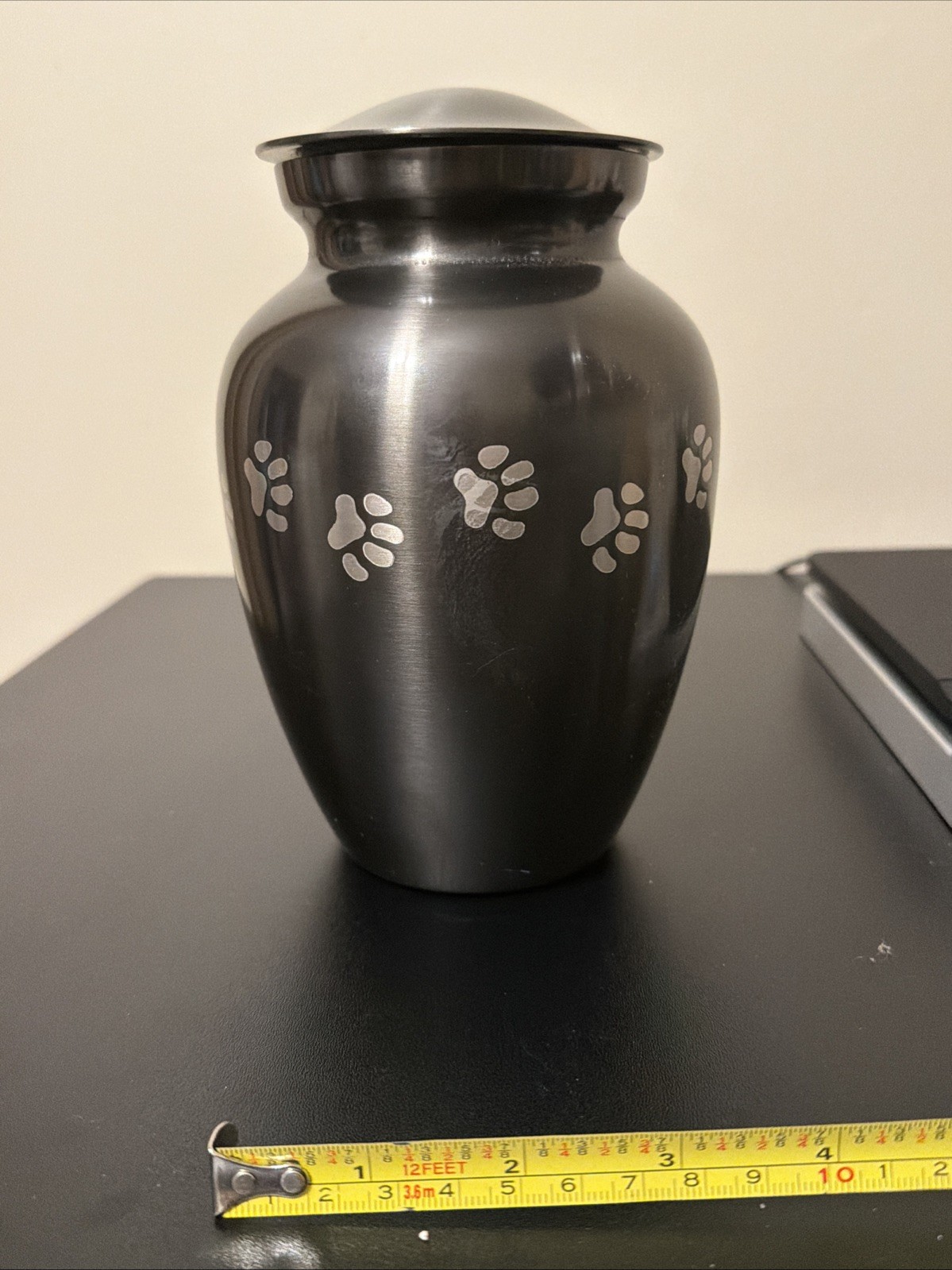 Classic Paws Slate Pet Urn. crafted from durable brass with slate gray finish