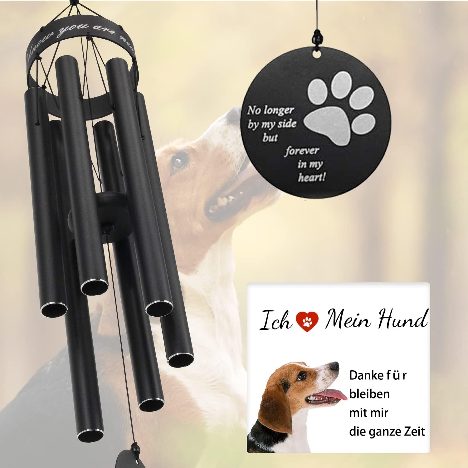 Pet Memorial Wind Chime 30 Inch Paw Print Remembrance Gift for Dog Cat Metal