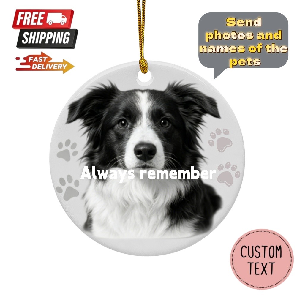 Custom Photo & Name Round Double Sided Ceramic Pet Memorial Keepsake Ornament