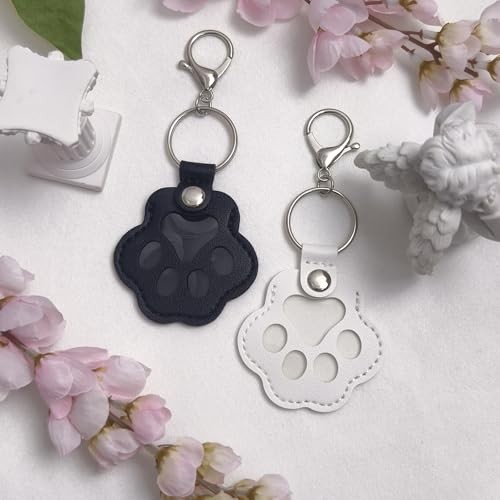 4Pcs Pet Hair Keychain, Paw Print Leather Key Ring White &Pink & Black & Brown
