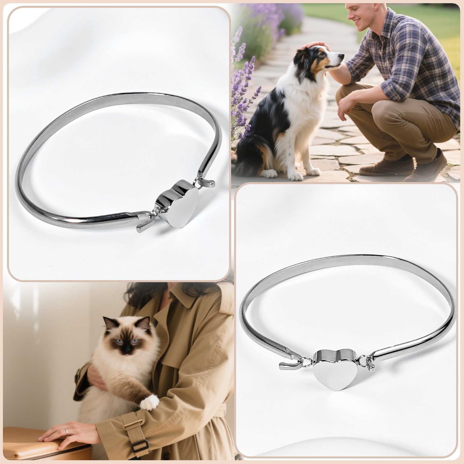 Silver Heart Urn Bracelet For Cats&Dogs Ashes Stainless Steel Waterproof
