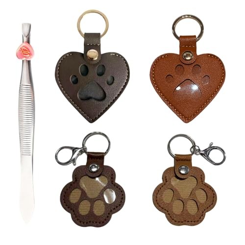 4-Piece Leather Pet Memorial Keychain Cat Hair Fur 2.36in(tack of 4) mud gray