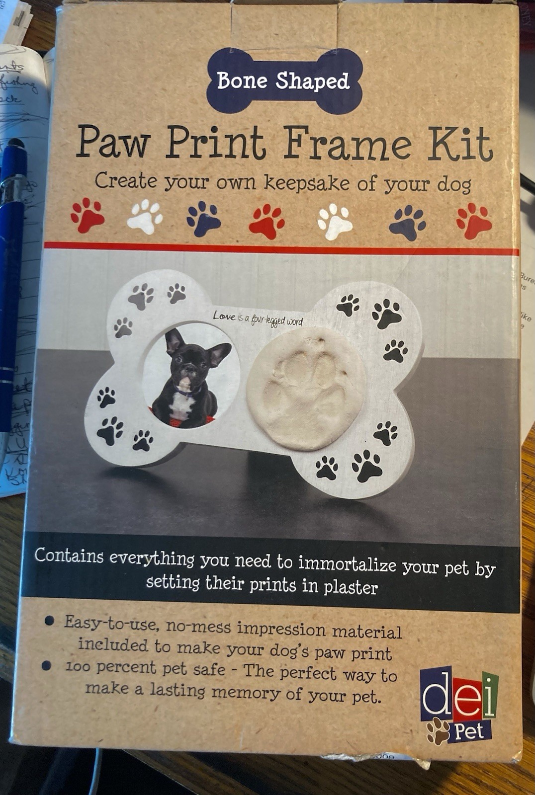 Paw Print Photo Frame Kit Bone Shaped, Keepsake Quality Dei Pet