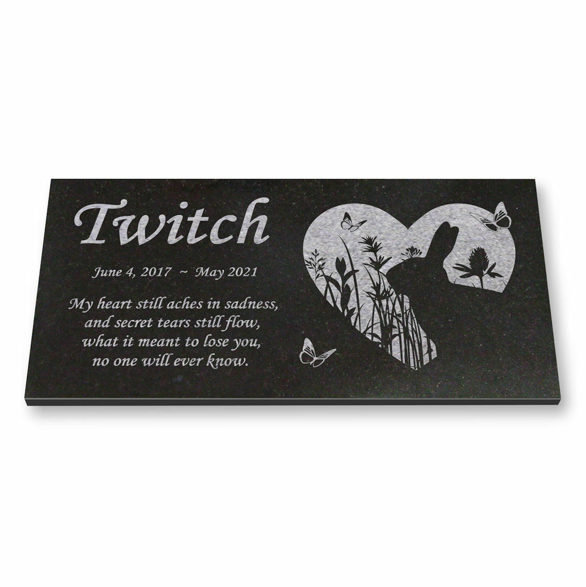 Personalized Pet Rabbit Memorial – Granite Pet Memorial – 6×12 – Twitch
