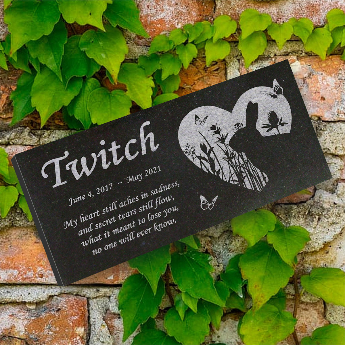 Personalized Pet Rabbit Memorial – Granite Pet Memorial – 6×12 – Twitch