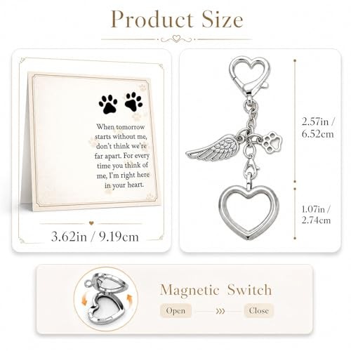 Pet Fur Keepsake Sympathy Gift, Dog Cat Memorial Locket Keychain with Card &