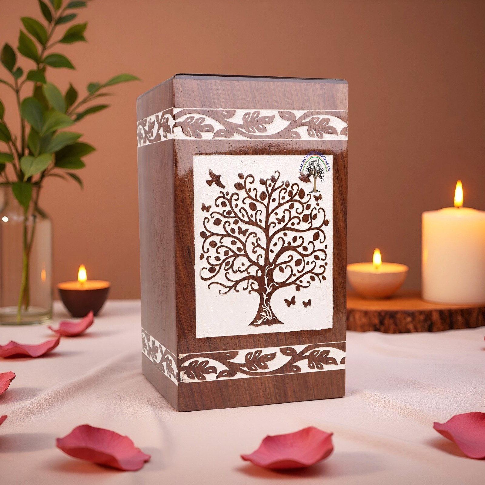 Handcrafted Large Wooden Cremation Urn for Adult Human Ashes – Tree of Life