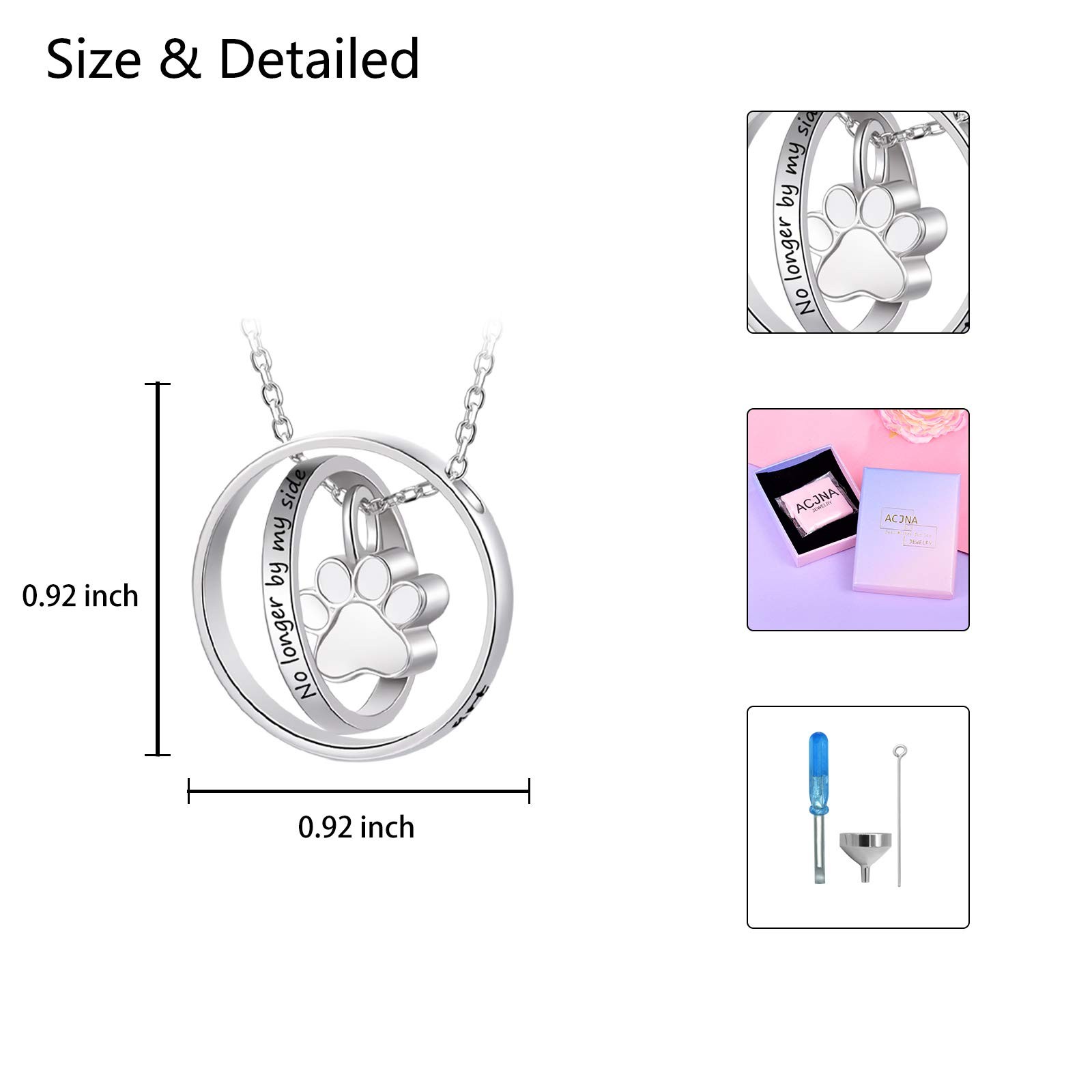 Acjna S925 Sterling Silver Paw Print Urn Necklace No Longer By My Side Forever