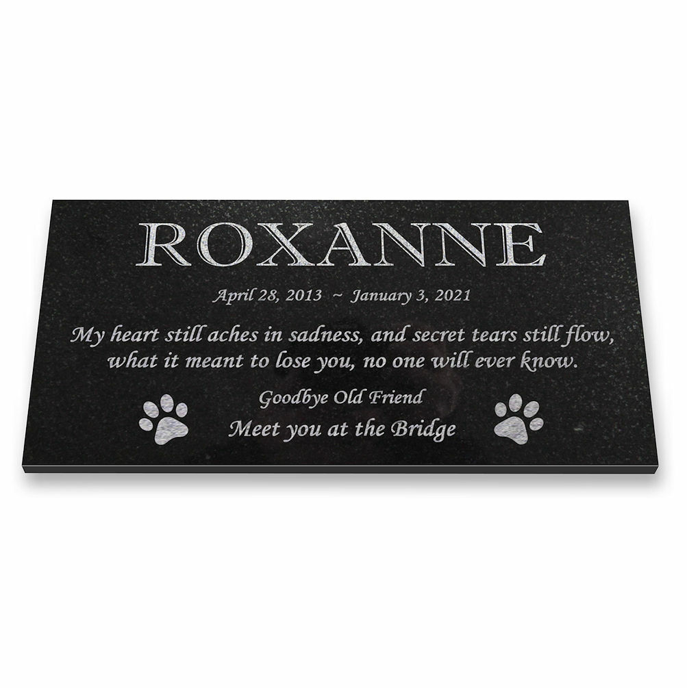 Personalized Cat or Dog Memorial – Granite Pet Memorial – 6×12 – Roxanne