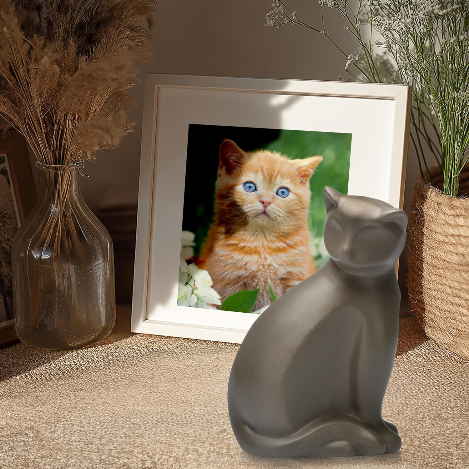 Pet Urns for Cats, Elegant Ceramics Keepsake for Pet Ashes, Small Brown Memorial