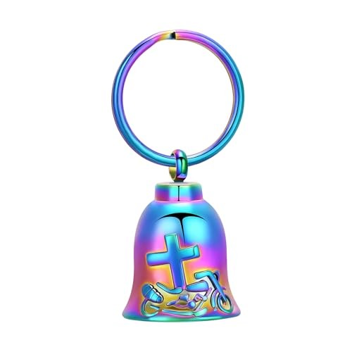 Bell Cremation Keychain for Ashes Holder Cross Motorcycle Keychain-colorful