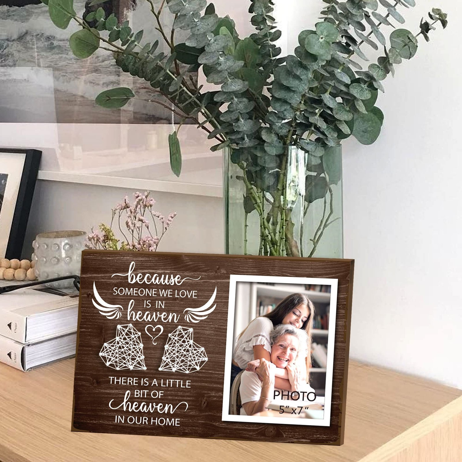 Yudarte Wooden String Heart Memorial Picture Frame 5×7 Inches Photo – Bereave…