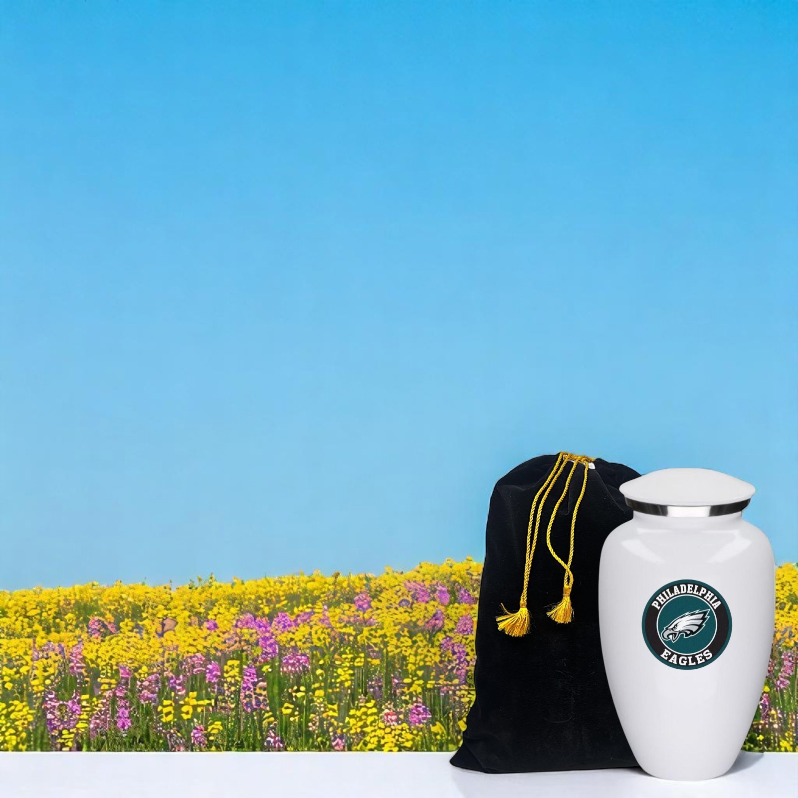 Philadelphia Football Theme Large Aluminum Cremation Urn Adult Human Ashes w/Bag
