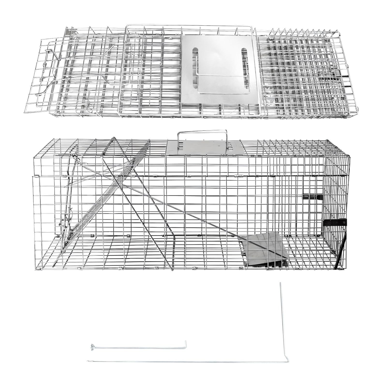 Live Animal Cage Trap, 31″ x 11″ x 12″ Heavy Duty Folding Raccoon Traps, Huma…