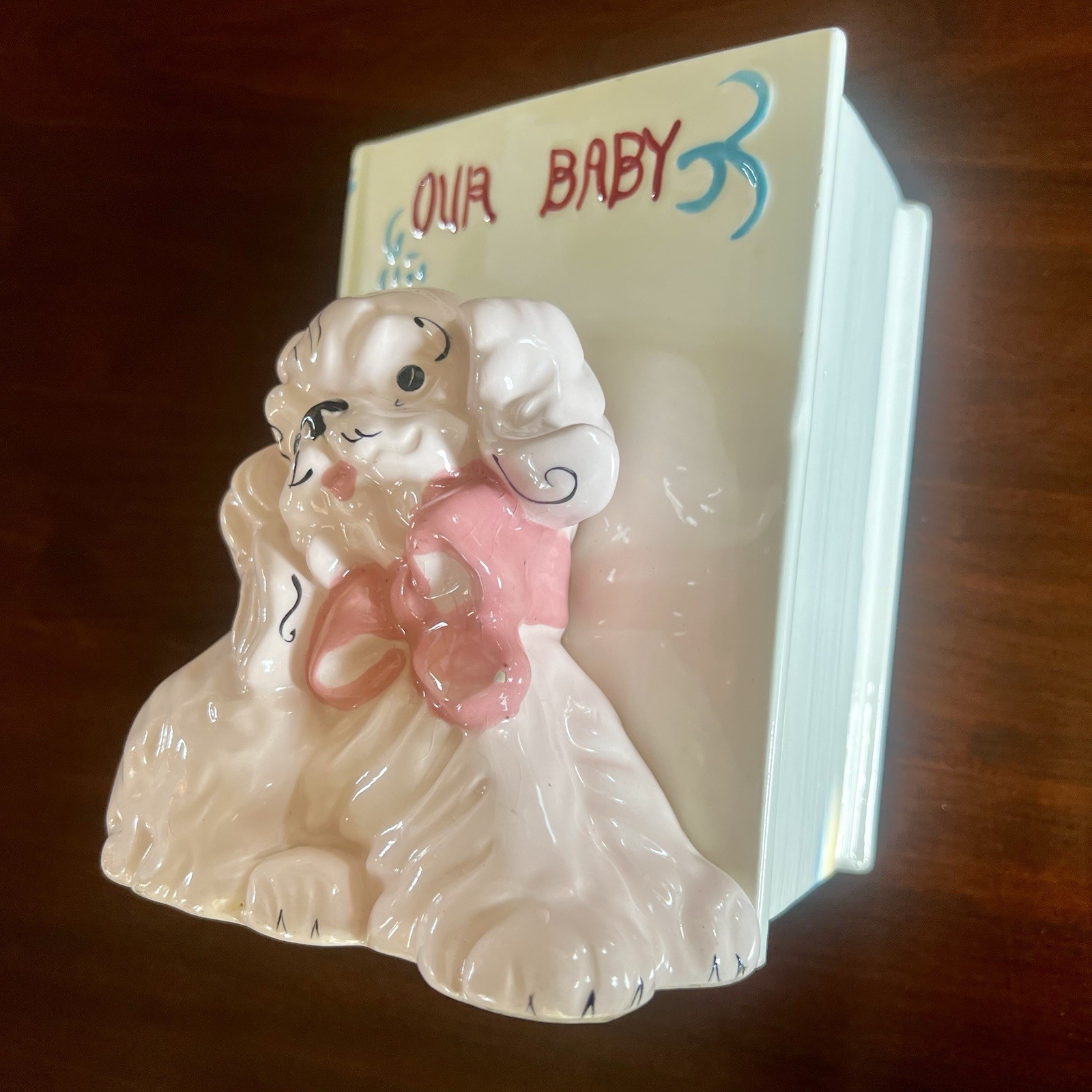 6.5” Vintage Lefton Puppy Dog Planter Napco Japan Ceramic Our Baby Memorial Gift