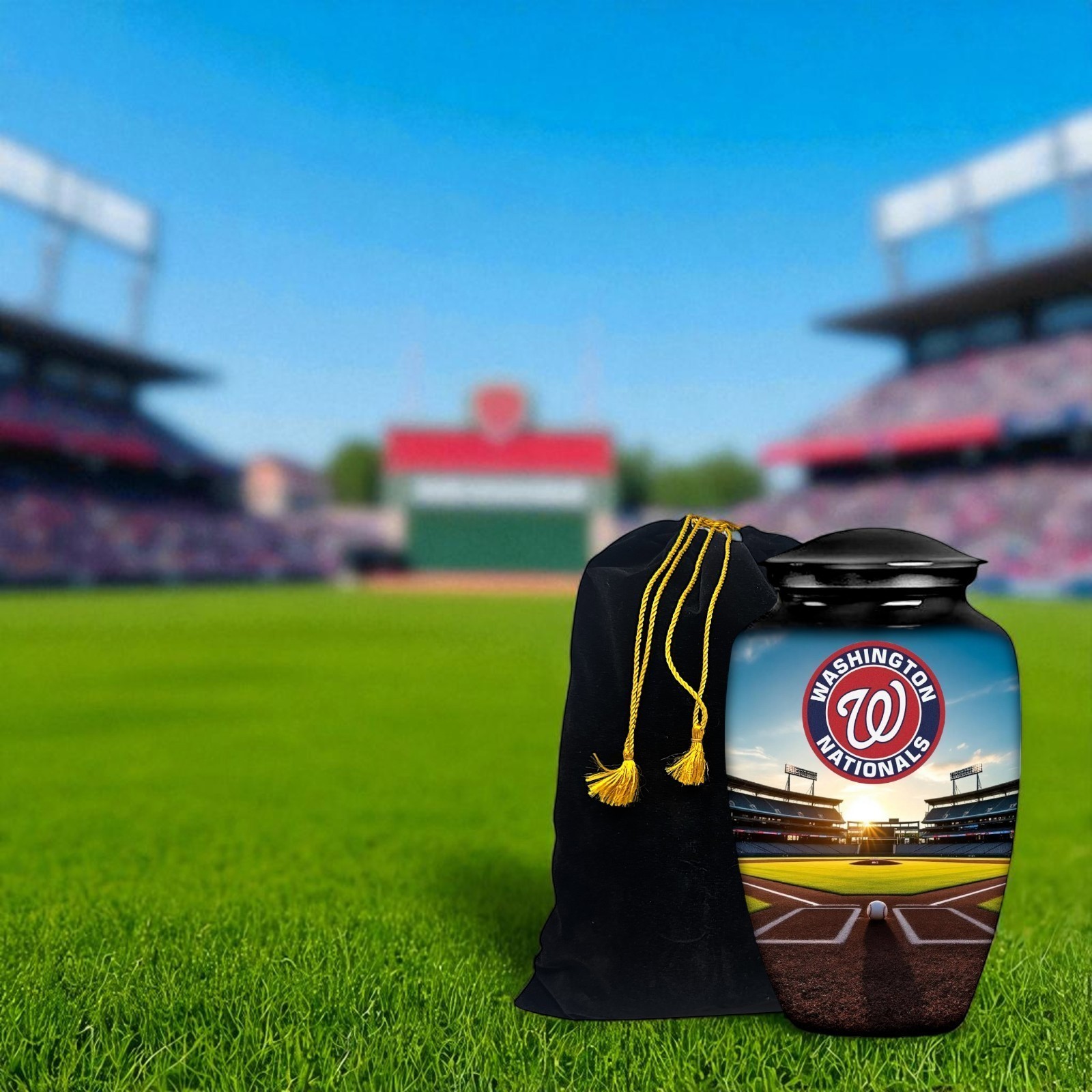 Black Large Baseball Theme Washington Cremation Urn Adult Human Ashes w/Bag