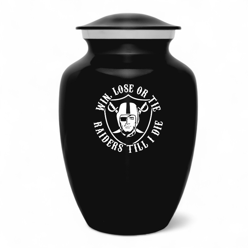 Oakland Raiders football Style Cremation Urn Adult Ashes Black Metal 8 Inch Urns